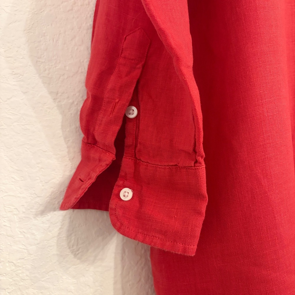 Frank & Eileen Megan Maxi Shirtdress OS Washed Linen Summer Red Button Americana - Picture 9 of 12